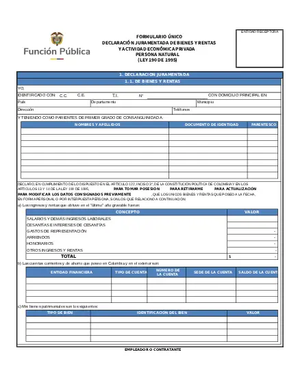 Declaración Juramentada de Bienes y Rentas